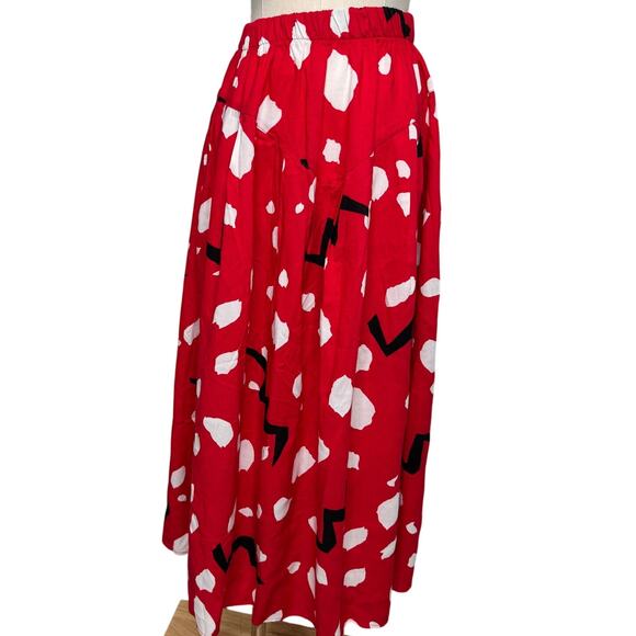 Vintage 80s abstract polkadot V yoke waist skirt red white black size XS/S - Picture 1 of 6